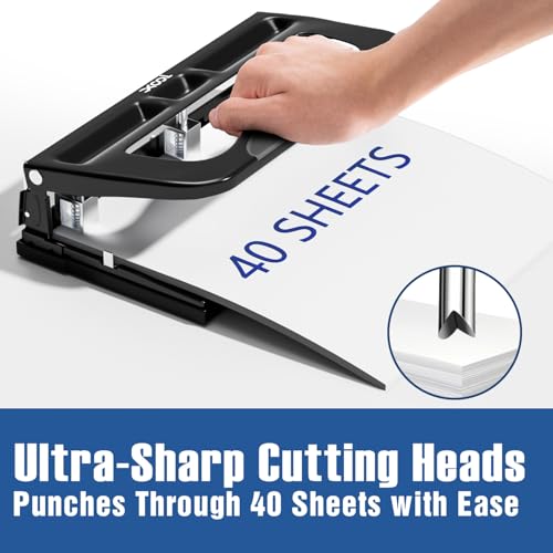 XOOL 3 Hole Punch Heavy Duty Metal Hole Puncher for 2 or 3 Holes 932 7mm Hole Diameter 40Sheet Capacity Adjustable Hole Spacing NonSlip Base for Office School - Image 3