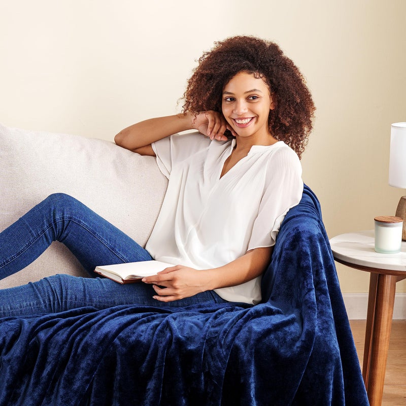 Berkshire Blanket Berkshire Blanket Classic VelvetLoft Solid Throw Blanket  Lightweight Soft Fuzzy Plush Throw Blanket for Bed and Couch  Dress Blues  50x60 Inches  - Image 4