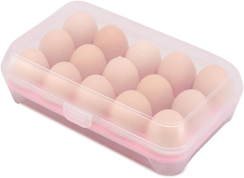 Pink Plastic Egg Storage Box 15 Grid Shockproof Holder Refrigerator Kitchen Organizer - Image 1