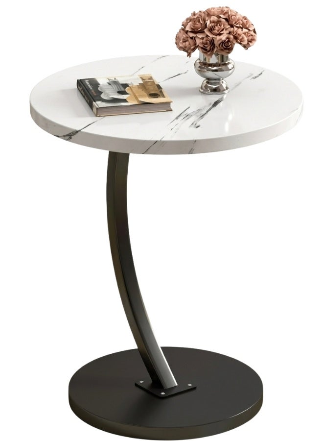 Modern Round Side Coffee Table with Marble Pattern Top and Metal Pedestal Base for Living Room Bedroom Bedside Use Compact Wooden Accent Table with Stable Round Base and Contemporary Design - Image 1