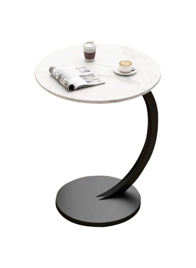 Modern Round Side Coffee Table with Marble Pattern Top and Metal Pedestal Base for Living Room Bedroom Bedside Use Compact Wooden Accent Table with Stable Round Base and Contemporary Design - Image 2