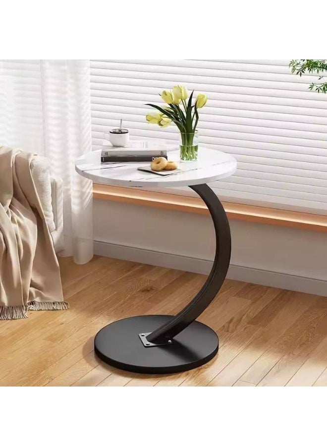 Modern Round Side Coffee Table with Marble Pattern Top and Metal Pedestal Base for Living Room Bedroom Bedside Use Compact Wooden Accent Table with Stable Round Base and Contemporary Design - Image 5