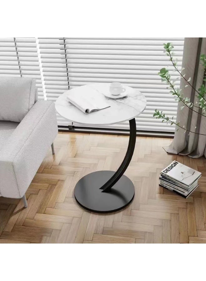 Modern Round Side Coffee Table with Marble Pattern Top and Metal Pedestal Base for Living Room Bedroom Bedside Use Compact Wooden Accent Table with Stable Round Base and Contemporary Design - Image 4