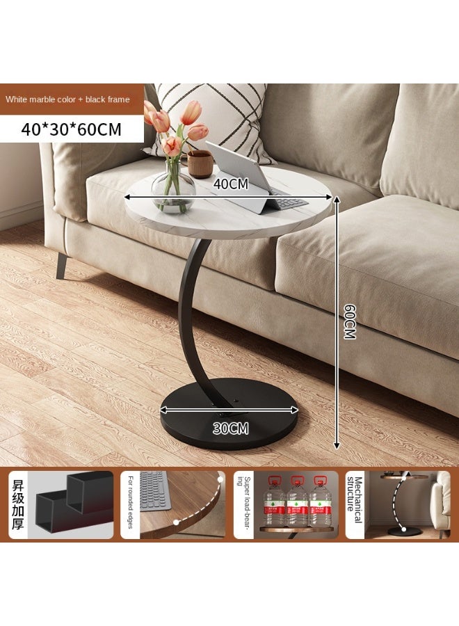 Modern Round Side Coffee Table with Marble Pattern Top and Metal Pedestal Base for Living Room Bedroom Bedside Use Compact Wooden Accent Table with Stable Round Base and Contemporary Design - Image 3