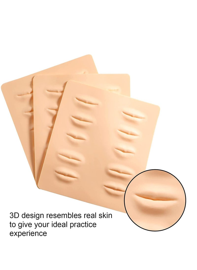 Excefore - Lip Practice Skin, 3 Sheets Silicone Fake Skins for Lips Permanent Makeup, 3D Microblading Skin 21.5 x 19cm Beginners Cosmetic Makeup Training - Image 1
