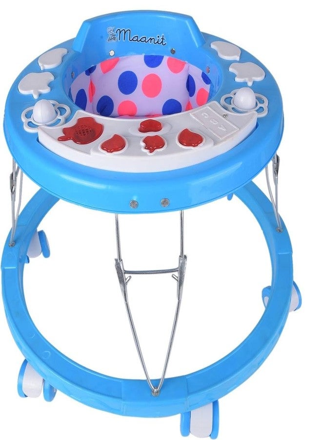 Maanit 3-in-1 Musical Baby Walker for 6-24 Months - 6-Wheel Adjustable Foldable Infant Walker with Cushioned Seat, 360° Rotating Wheels, Fruit Designs - Lightweight Safe Learning Walker (Blue) - Image 1