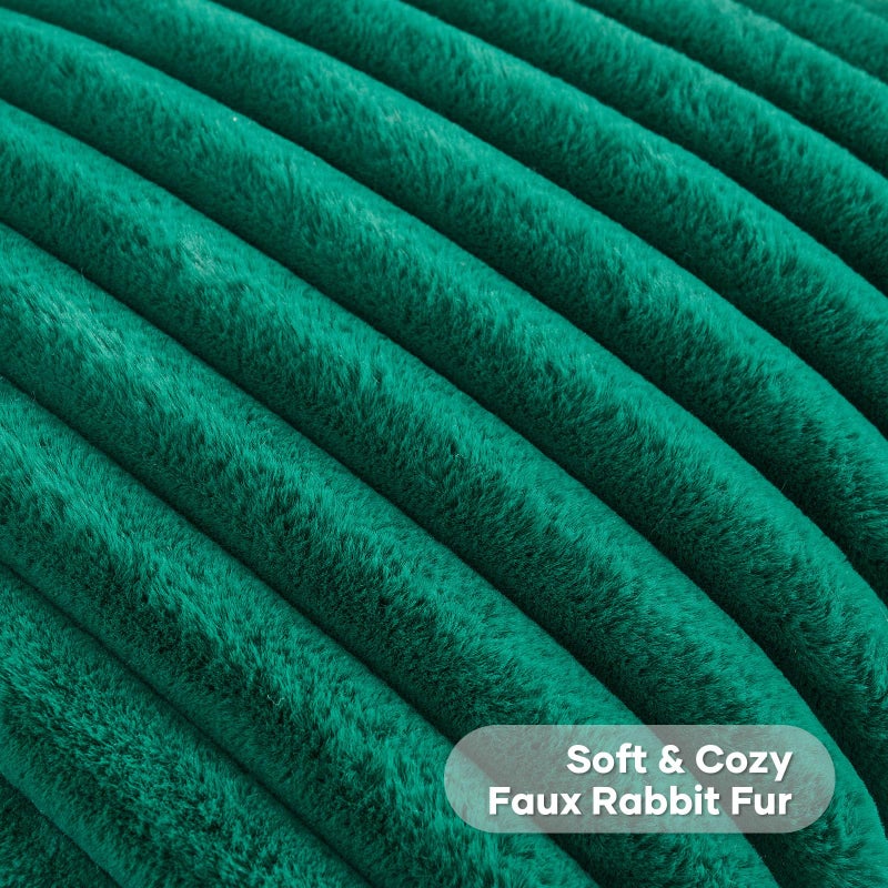 FUTEI Emerald Green Throw Pillow Covers Set of 2, 18x18 Inch Soft Faux Rabbit Fur Striped Texture Cushion Cases, Modern Decorative Couch Pillows for Living Room Bed - Image 2