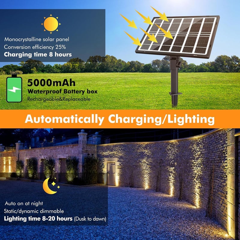 meikee 3 in 1 Solar Garden Spot Lights Warm White with Ground Spike Solar Spotlight IP66 Waterproof Garden Lamp 2700K High Light Low Light for Yard Patio Path Driveway Shrubs - Image 2