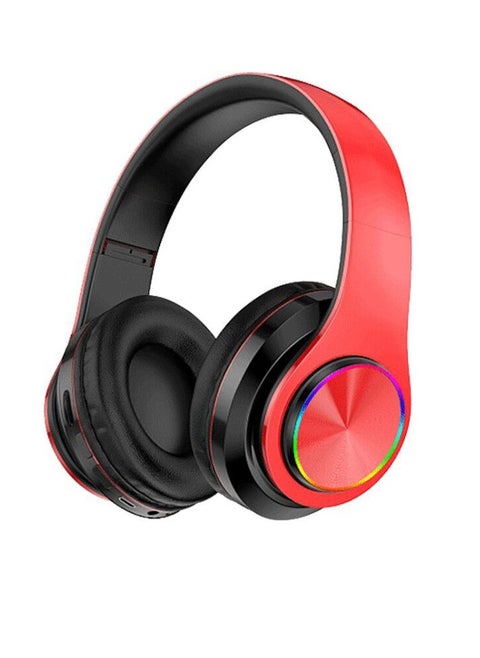 Head-mounted Noise Canceling Bluetooth Headphones Wireless Headphones Heavy Bass Comfortable Luminous Earplugs (Red)