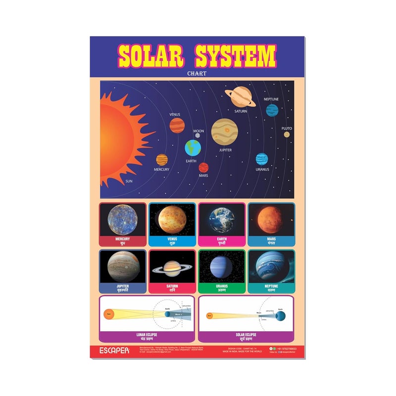 ESCAPER Solar System Educational Charts for Kids Learning (11.5 x 17.5 inches), Study Material, Learning Books, Educational Posters - Image 1