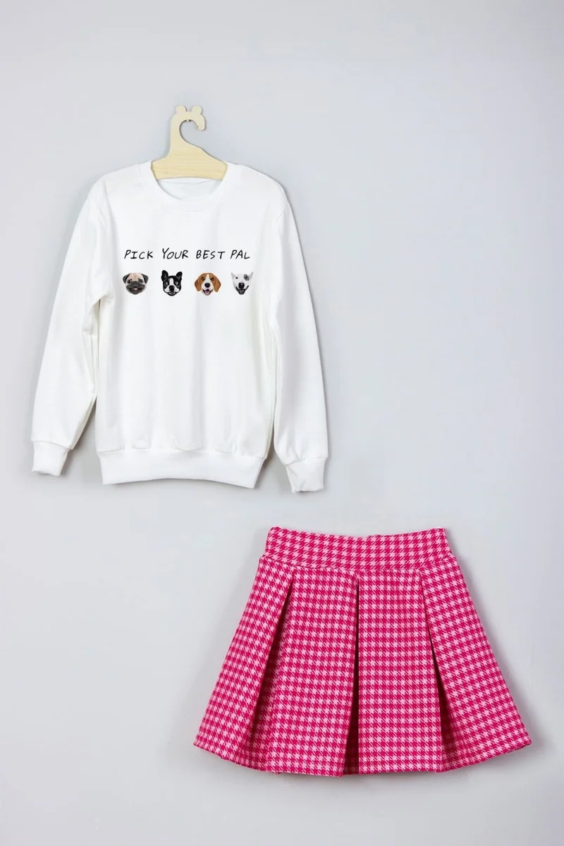 ادا بيبيك تشوكوك Ada Baby Kids New Season Cute Friends Patterned Skirt Sweat Suit