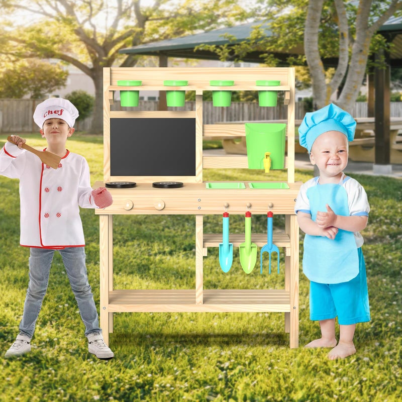 bbgroundgrm Cedar Wood Outdoor Play Kitchen for Kids, Mud Kitchen with Water Faucet, Dual-Sided Chalkboard, Storage Shelves, Cups, Removable Sink, and Pretend Stove â€“ Backyard Toddler Playset for Boys and Girls - Image 2