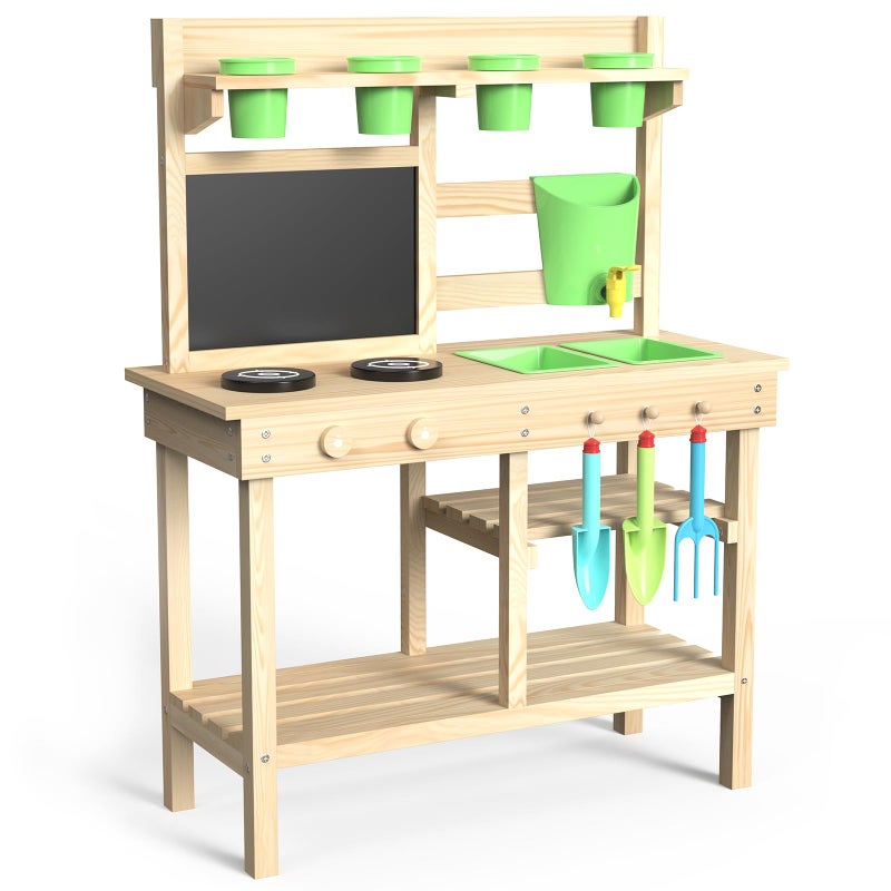 bbgroundgrm Cedar Wood Outdoor Play Kitchen for Kids, Mud Kitchen with Water Faucet, Dual-Sided Chalkboard, Storage Shelves, Cups, Removable Sink, and Pretend Stove â€“ Backyard Toddler Playset for Boys and Girls - Image 1