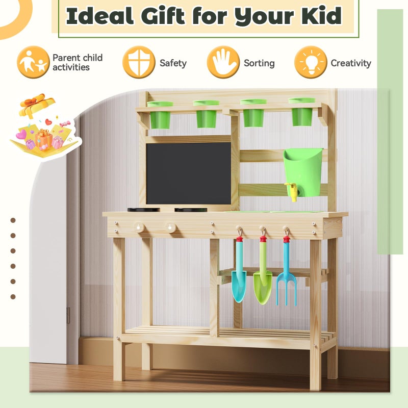 bbgroundgrm Cedar Wood Outdoor Play Kitchen for Kids, Mud Kitchen with Water Faucet, Dual-Sided Chalkboard, Storage Shelves, Cups, Removable Sink, and Pretend Stove â€“ Backyard Toddler Playset for Boys and Girls - Image 5