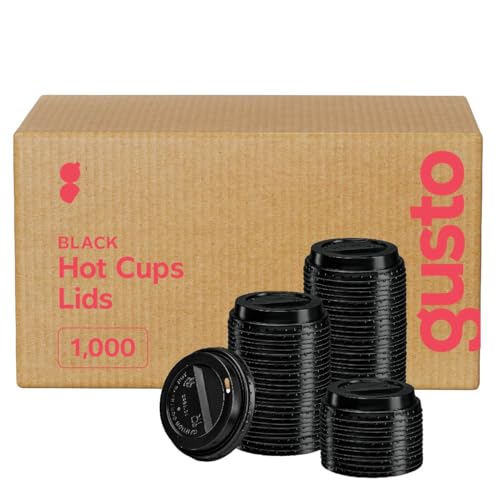 GUSTO [100 Count] Disposable Plastic Dome Lids for 10, 12, 16, & 20 oz. Paper Hot Coffee Cup - Black (Formerly Comfy Package) - Image 1