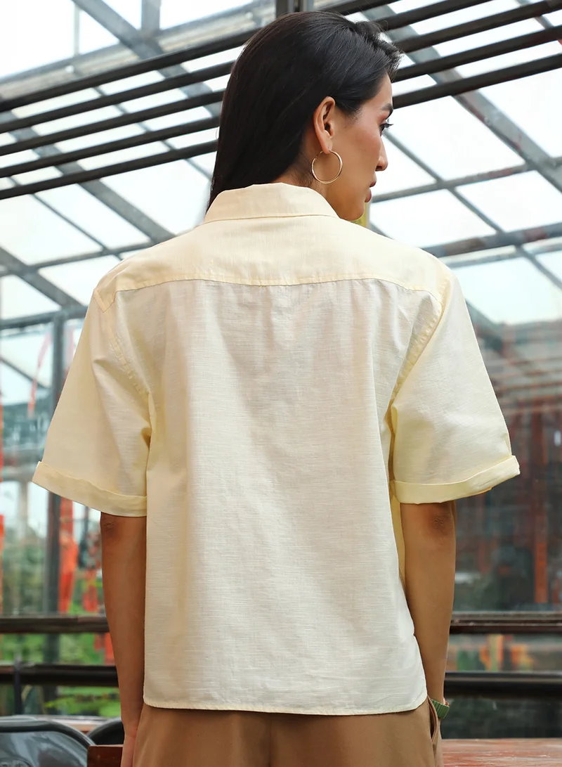 PINACOLADA Pinacolada Women's Butter Yellow Solid Boxy Shirt For Casual Wear | Spread Collar | Short Sleeve | Button Closure | Shirt Designed With Comfortable Fit For Woman & Girls