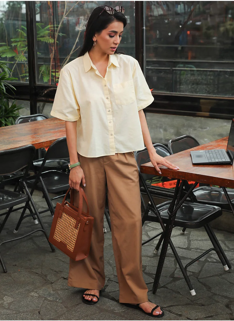 PINACOLADA Women's Butter Yellow Solid Boxy Shirt