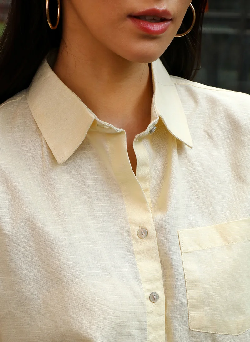 PINACOLADA Pinacolada Women's Butter Yellow Solid Boxy Shirt For Casual Wear | Spread Collar | Short Sleeve | Button Closure | Shirt Designed With Comfortable Fit For Woman & Girls