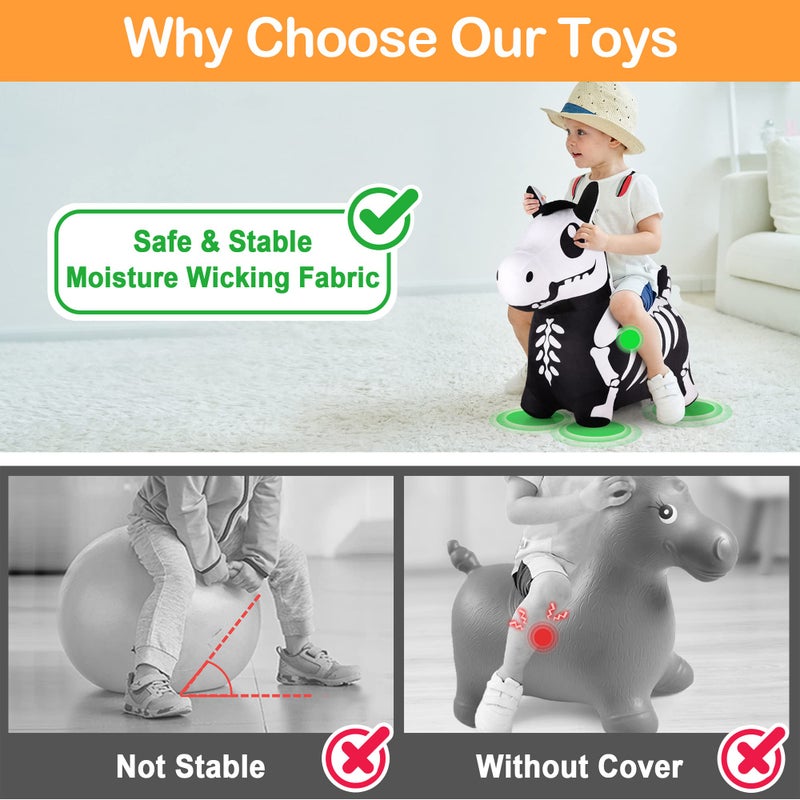 iPlay, iLearn Bouncy Pals Skeleton Hopping Horse, Toddler Bouncing Animal Toys, Inflatable Plush Bounce Hopper, Kid Indoor Ride On Bouncer, Halloween Birthday Gifts 18 Months 2 3 4 5 Year Old Boy Girl - Image 4