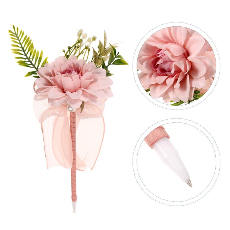 Pink Ballpoint Pen With Artificial Flowers Creative Pen For Office School Home Party Favor Decor 1 Count - Image 4
