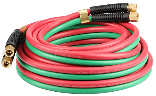 YOTOO Heavy Duty Oxygen Acetylene Hose, Torch Hose 1/4-Inch × 25 Feet with 9/16"-18 B fittings Welding Cutting Twin Welding Hose，Grade R - Image 1