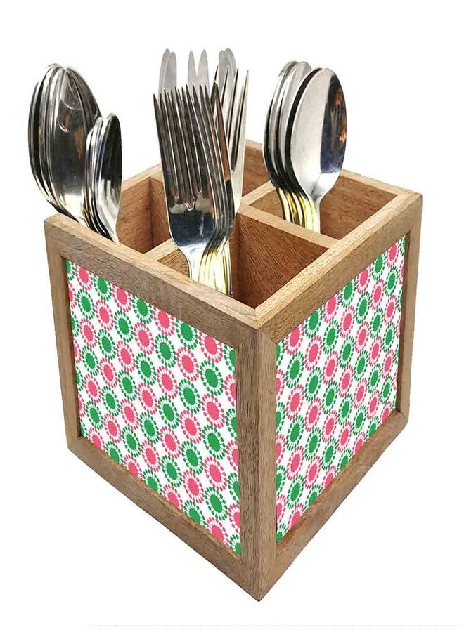 Nutcase Wooden Cutlery Stand Holder Silverware Caddy Spoons Forks Knives Organizer for Dining Table & Kitchen -Made in India-Spoons NOT Included - Flowers - Image 1