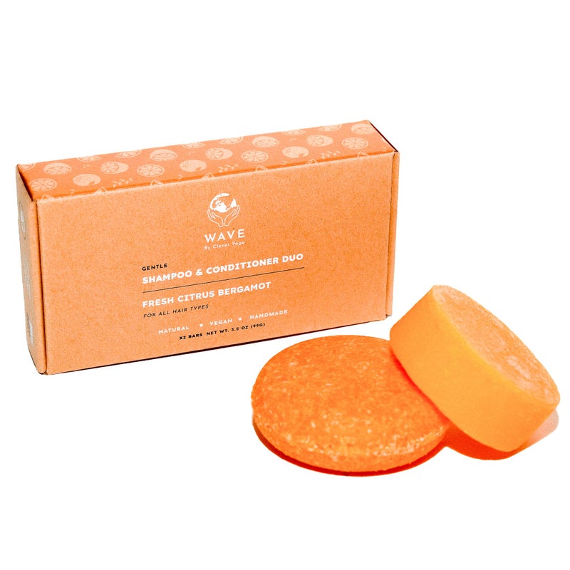 Clever Yoga Fresh Citrus Bergamot Shampoo And Conditioner Bar Set - 100% Vegan For Hair Of All Types - Natural Handmade in USA. - Image 1