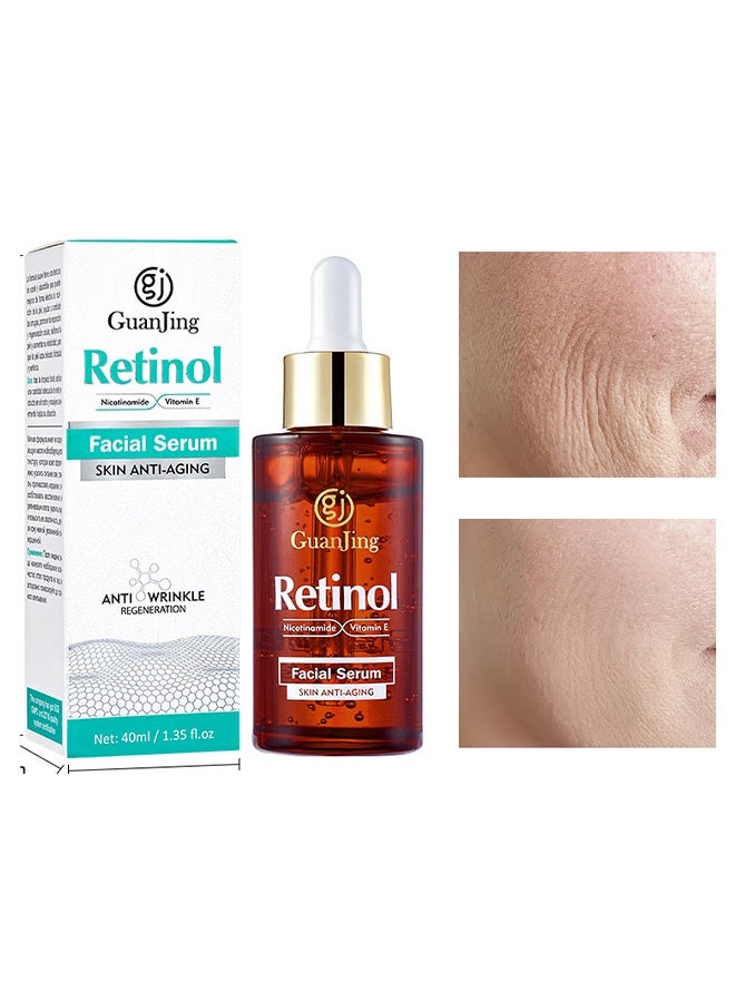 GUANJING Retinol Facial Seurm,Anti Aging & firming Retinol Serum,Vitamine E & Antioxidants Hyaluronic Acid Anti-Aging Serum, Reduces Wrinkles, Fine Lines, Age Spots, Sun Spots, Anti Wrinkle Facial Serum 40ml - Image 2