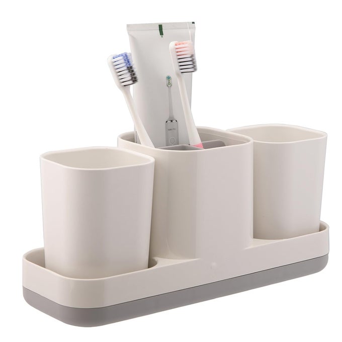 TOOTHBRUSH HOLDER FOR BATHROOM ELECTRIC TOOTHBRUSH HOLDER WITH CUPS KIDS BATHROOM ACCESSORIES SET WITH TOOTHPASTE HOLDER WHITE