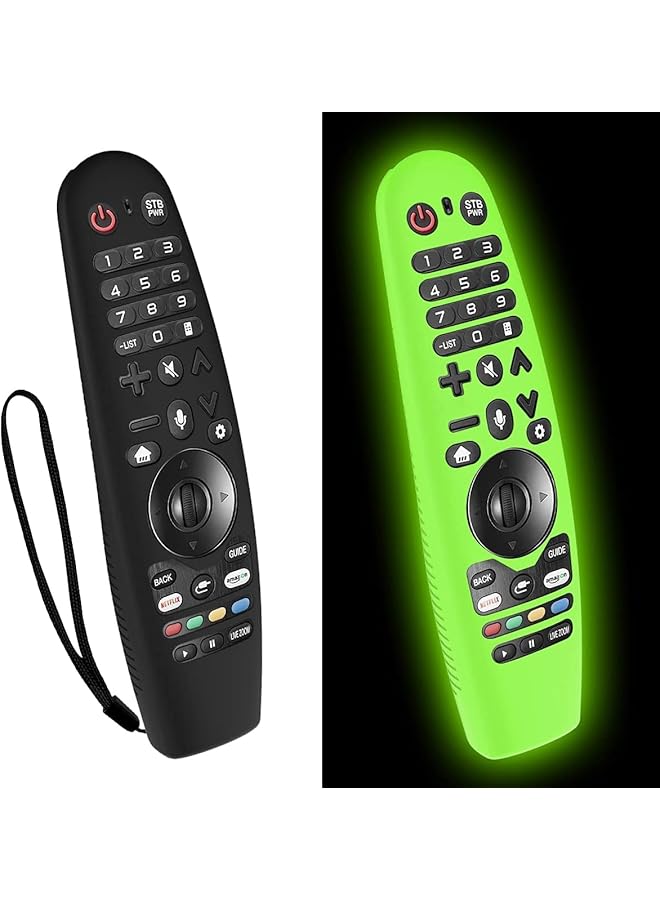 erorex Upgraded Protective Cover For Lg Remote Cover Case For Lg Remote Control Cove For Remote Control Case Silicone Case Anti Drop Slip Dust Water Black+Glowing Green 2Pcs  - Image 1