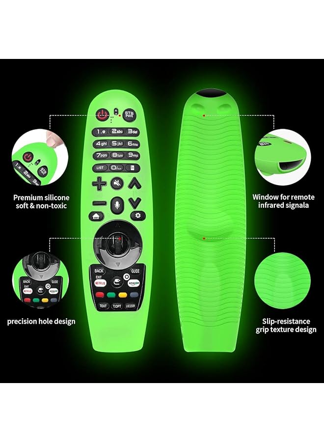 erorex Upgraded Protective Cover For Lg Remote Cover Case For Lg Remote Control Cove For Remote Control Case Silicone Case Anti Drop Slip Dust Water Black+Glowing Green 2Pcs  - Image 2