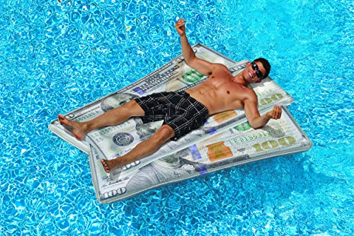 SWIMLINE Inflatable Swimming Pool Float Lounger Raft Mattress Fun Mat Ben Franklin Cool Cash Grey - Image 5