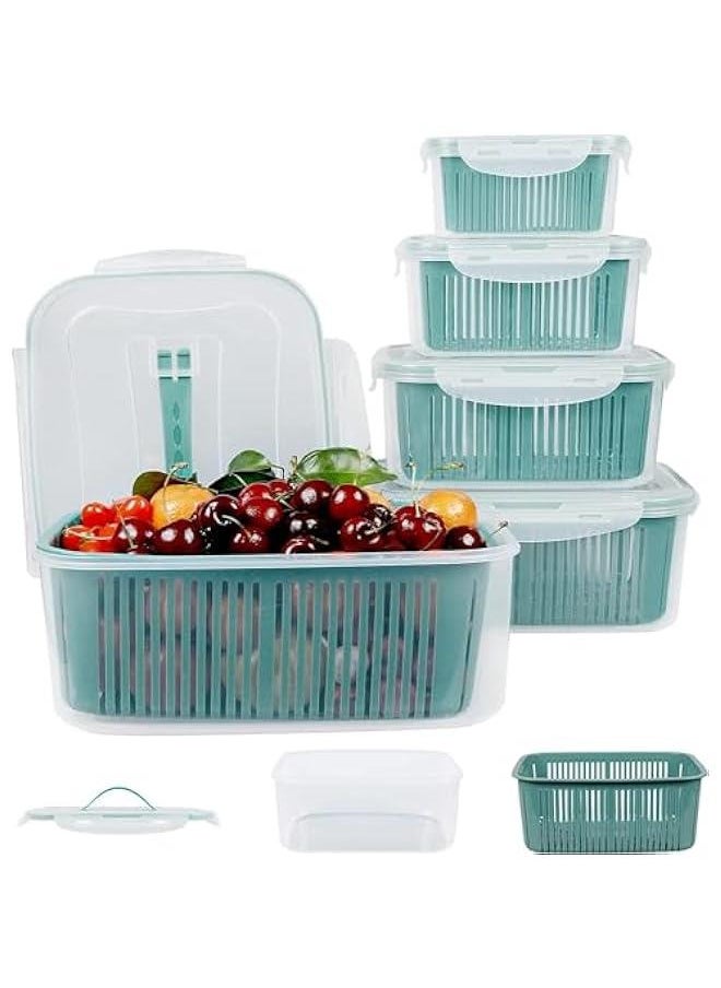 MIXDE - 5Pack Fridge Food Storage Container Set with Lids, Plastic Fresh Produce Saver Vegetable Fruit Meat Storage Organization, BPA Free Kitchen Refrigerator Organizers Bins - Image 1