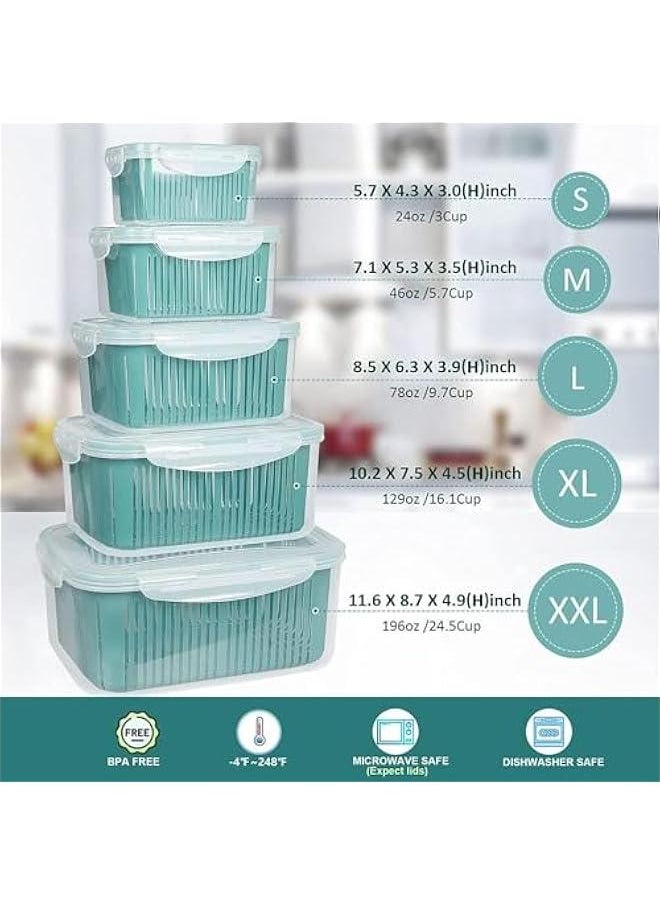 MIXDE - 5Pack Fridge Food Storage Container Set with Lids, Plastic Fresh Produce Saver Vegetable Fruit Meat Storage Organization, BPA Free Kitchen Refrigerator Organizers Bins - Image 1