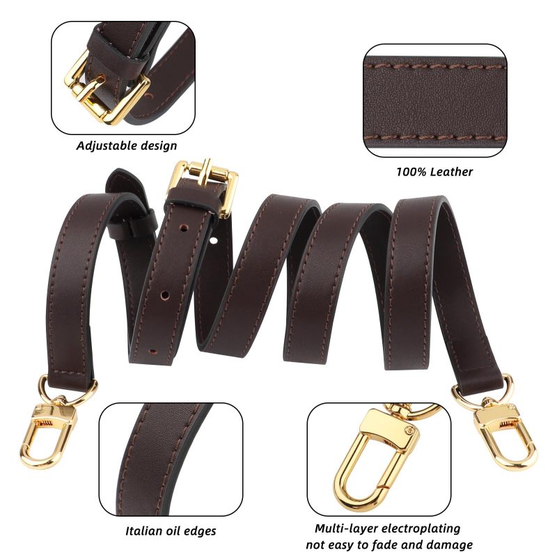 Genuine Leather Crossbody Strap 110-130CM Adjustable Vachetta Leather - " - Anti-Scratch Alloy Hooks Replacement Shoulder Strap for Bags Purses - Image 3