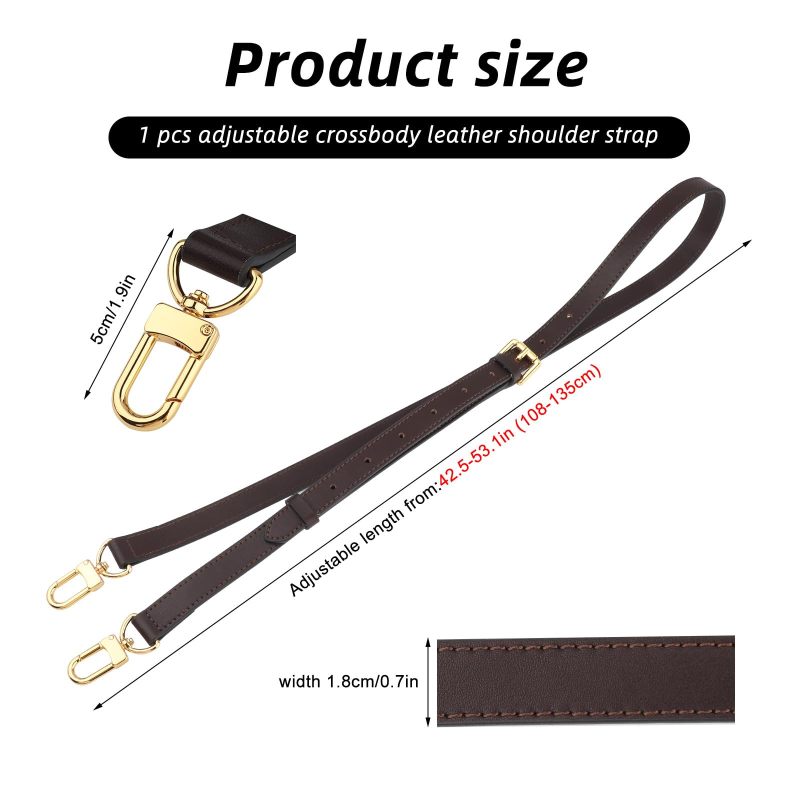 Genuine Leather Crossbody Strap 110-130CM Adjustable Vachetta Leather - " - Anti-Scratch Alloy Hooks Replacement Shoulder Strap for Bags Purses - Image 2