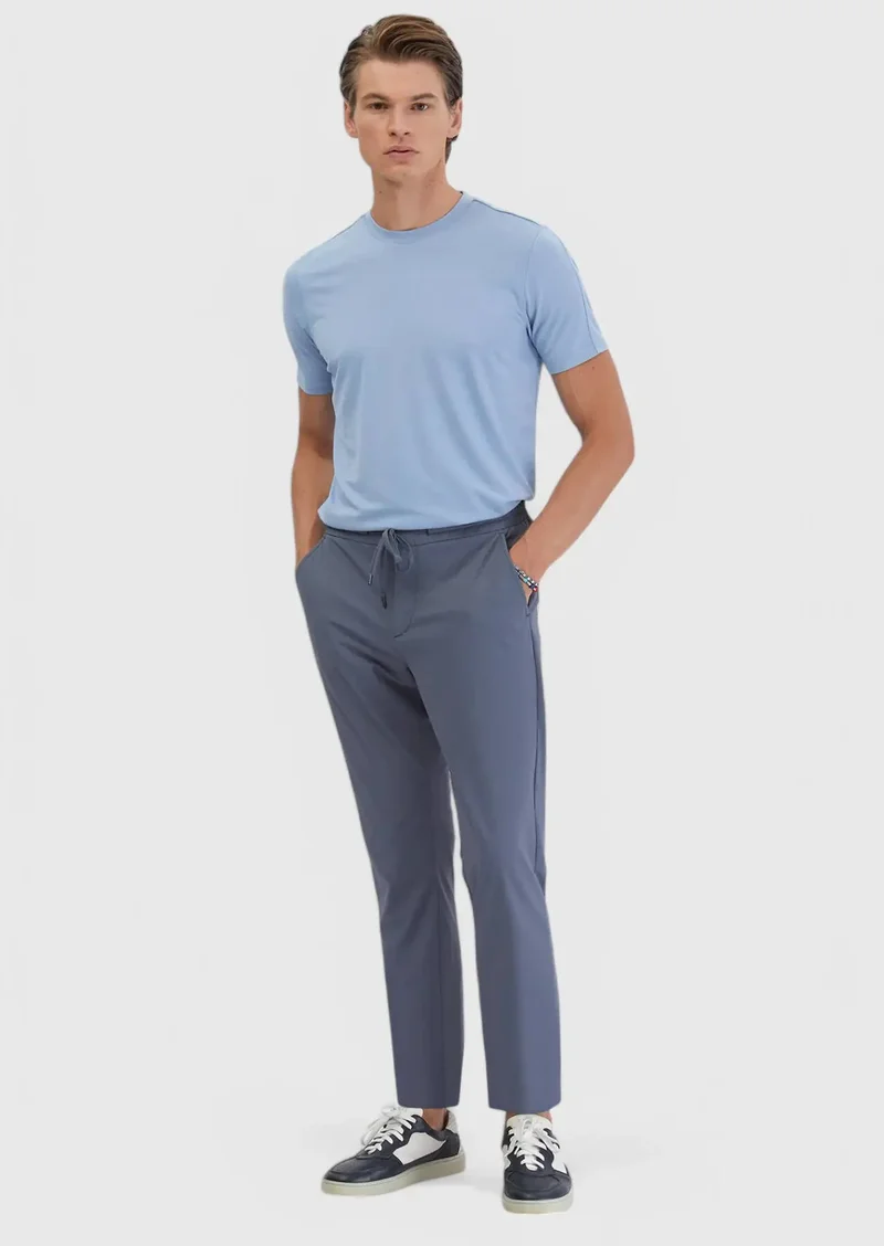 RAMSEY Blue Weaving Jogging Fit Casual Trousers