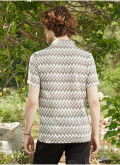 كامبوس سوترا Men's French Beige & Off White Zig-Zag Knit Polo T-Shirt  - Image 5
