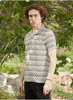 كامبوس سوترا Men's French Beige & Off White Zig-Zag Knit Polo T-Shirt  - Image 3