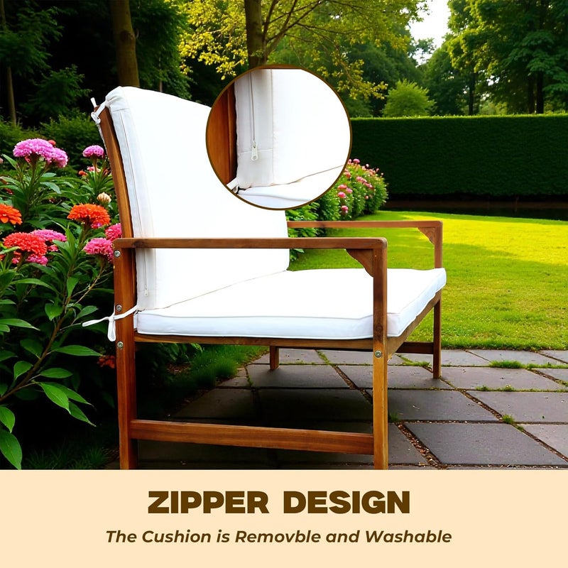 Procamp Sofia Wooden Chair Patio Furniture Set with Waterproof Center Table and Cushions - Image 4