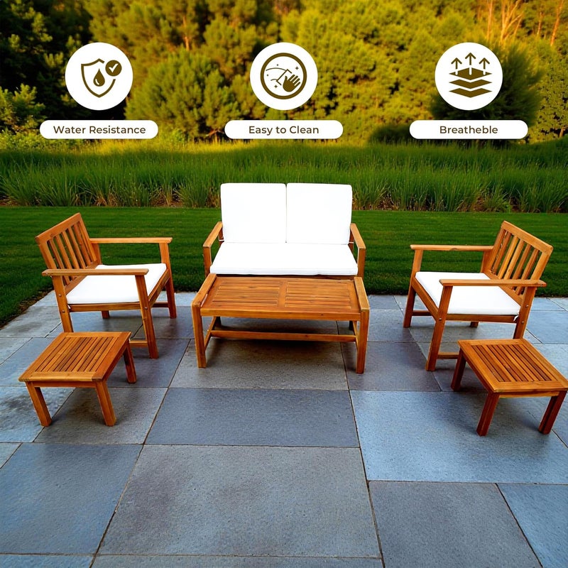 Procamp Sofia Wooden Chair Patio Furniture Set with Waterproof Center Table and Cushions - Image 2