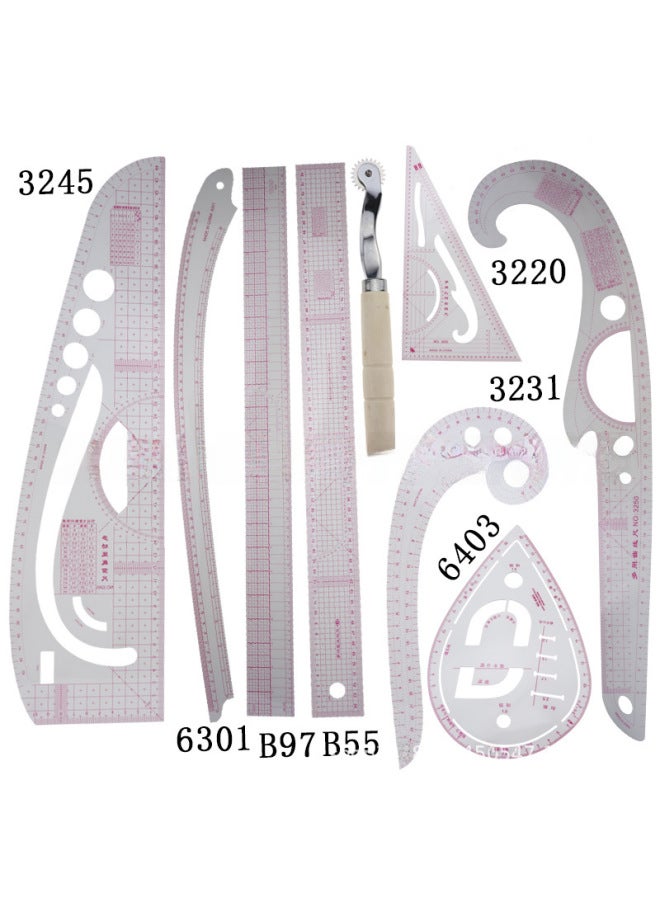 ثام مسطرة الملابس، مسطرة القص، مسطرة كم القفص، مسطرة المنحنيات، مسطرة قوس الأزرار، مجموعة مساطر - Image 1