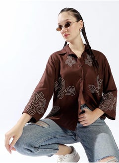 HIGH STAR Women Shirts, Oversized, Embroidered, Multicolor, in 100% Cotton, with Spread , Shirt Collar neckline, Full Sleeve sleeves, Button closure, Woven weave, perfect for Casual. Add a pop to your closet!  - Image 1