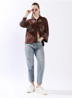 HIGH STAR Women Shirts, Oversized, Embroidered, Multicolor, in 100% Cotton, with Spread , Shirt Collar neckline, Full Sleeve sleeves, Button closure, Woven weave, perfect for Casual. Add a pop to your closet!  - Image 3