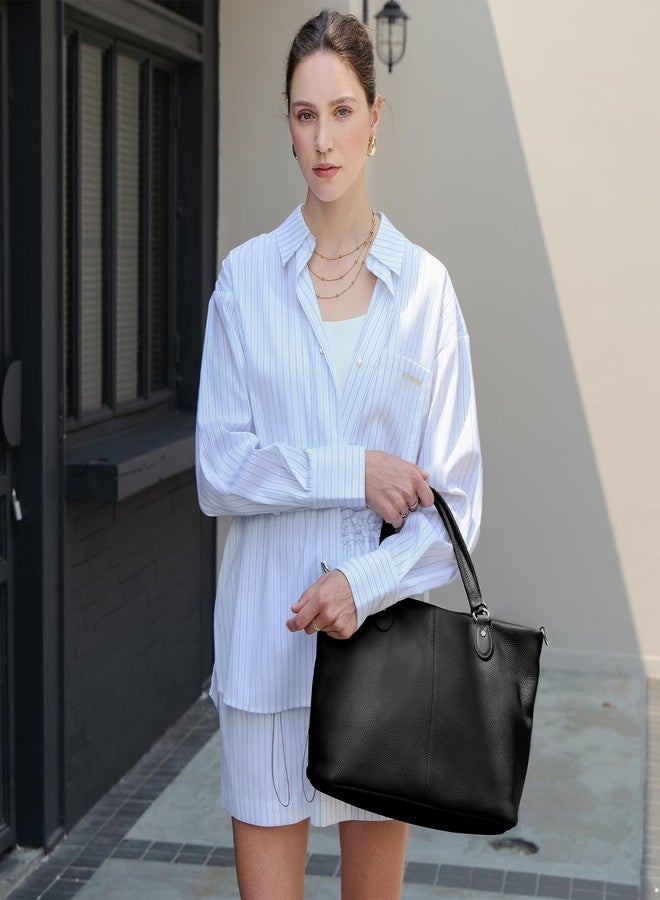 befen Black Soft Genuine Leather Tote Bag for Women Work, Womens Leather Purses Handbags Shoulder Bags with Top Handles Satchel Purse - Image 2