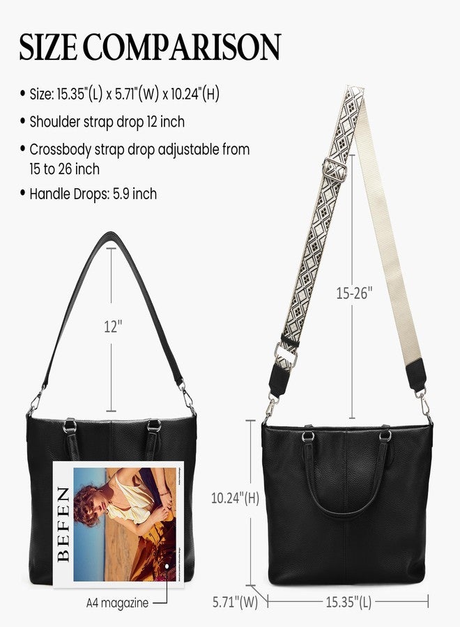 befen Black Soft Genuine Leather Tote Bag for Women Work, Womens Leather Purses Handbags Shoulder Bags with Top Handles Satchel Purse - Image 5