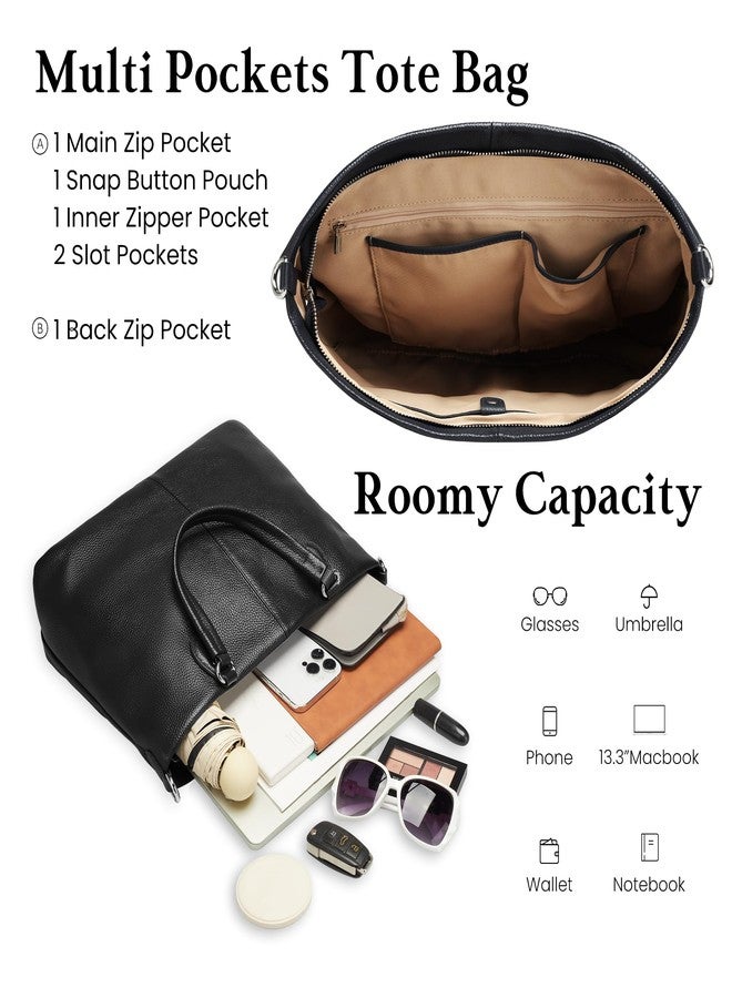 befen Black Soft Genuine Leather Tote Bag for Women Work, Womens Leather Purses Handbags Shoulder Bags with Top Handles Satchel Purse - Image 3