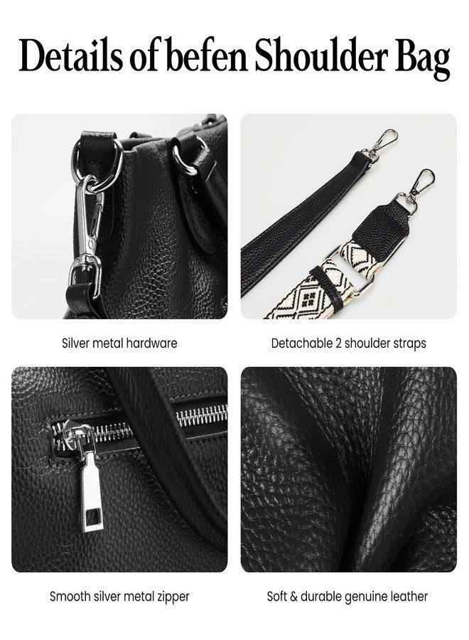 befen Black Soft Genuine Leather Tote Bag for Women Work, Womens Leather Purses Handbags Shoulder Bags with Top Handles Satchel Purse - Image 4