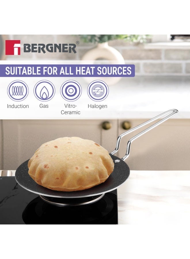 Bergner BE Essentials TriPly 4 Pcs Stainless Steel Cookware Set - 24cm (3.1L) Kadai, 24cm (1.5L) Frypan, Common Flat Glass Lid, 26cm Non-Stick Roti Tawa, Less Oil Use - Induction and Gas Stove Ready - Image 2
