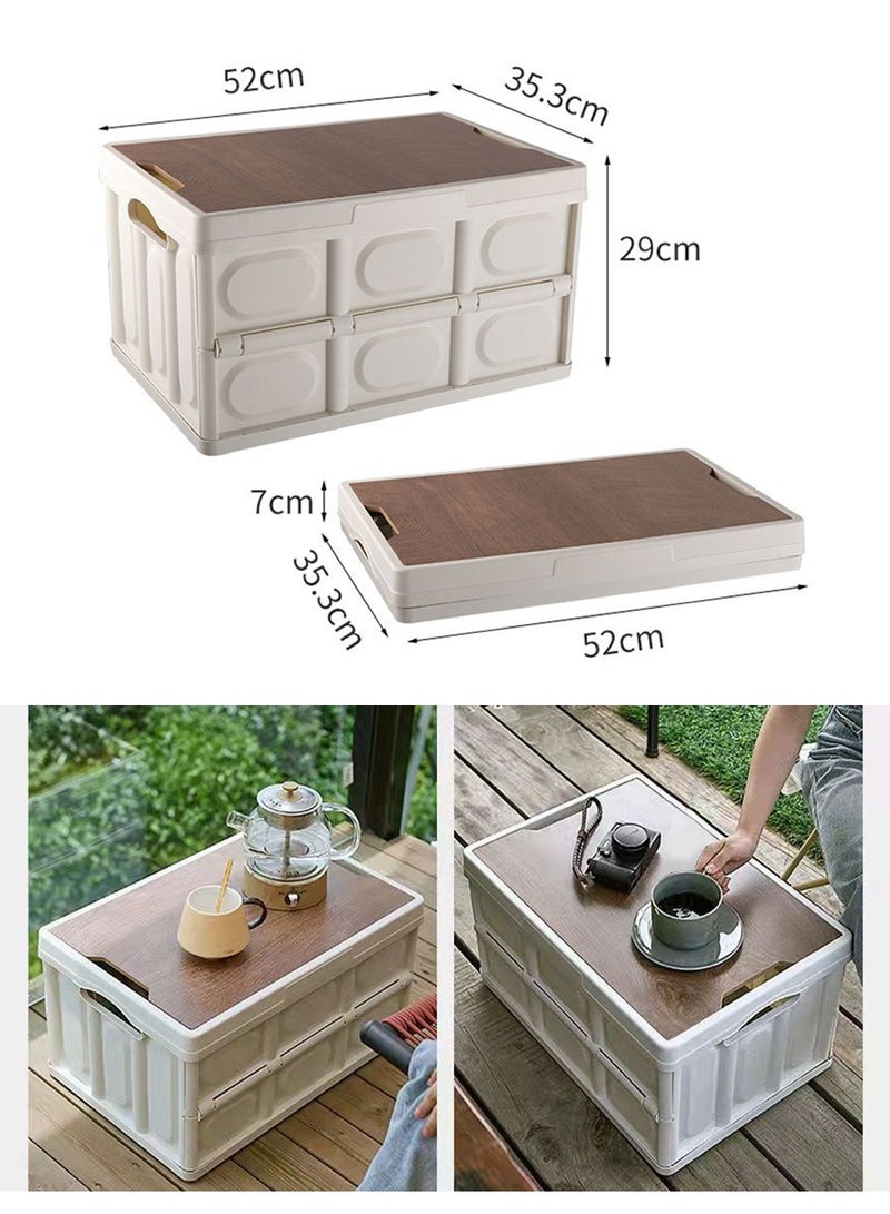 Generic Folding Storage Box with Lid, Plastic Storage Cabinet, Outdoor Multifunctional Storage Box , Stackable Storage Box for Car Trunk Home Garage Outdoor Organiser 58L, 52*32*29cm - Image 2